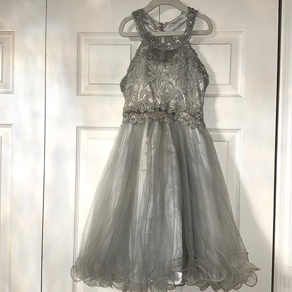 CINDERELLA COUTURE halter illusion neck sleeveless sparkling formal party dress